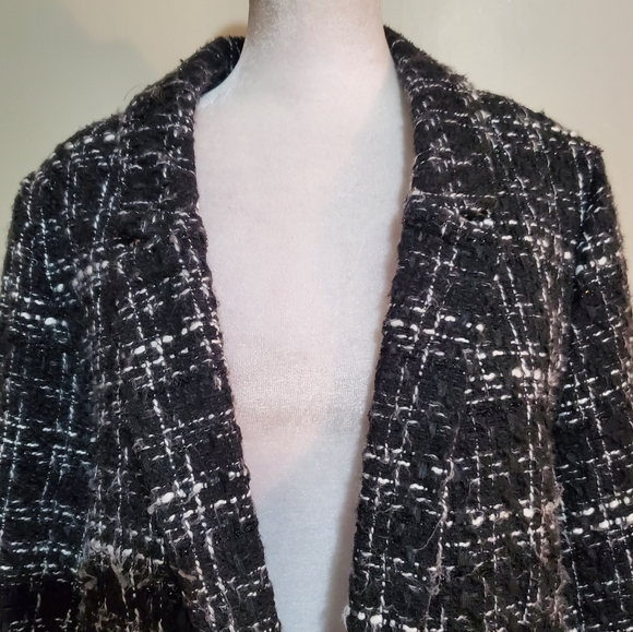Nanette Lapore black white window pane boucle knit open front blazer jacket. - Picture 5 of 14